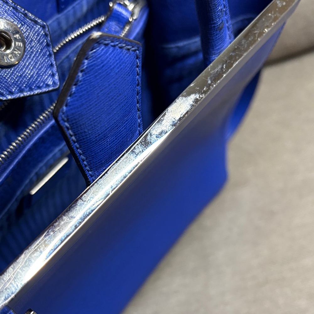 Fendi 2Jours Small Blue Leather Crossbody Satchel Bag Authentic - Picture 14 of 14
